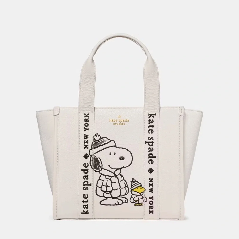 ♠️Kate Spade X Peanuts Snoopy Small Leather Tote Crossbody Bag, Cream NEW NWT - Picture 1 of 7